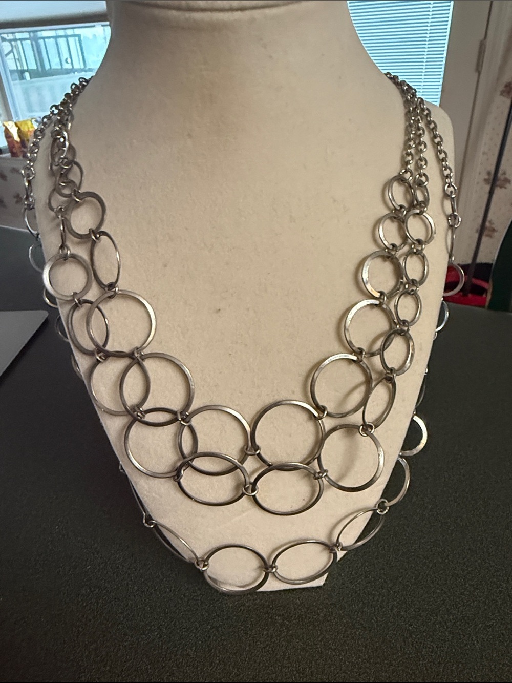 Layered Open Circle Necklace - Silver-Tone